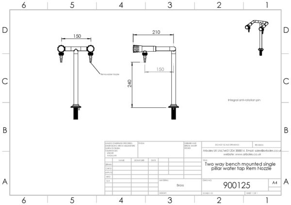 Arboles UK - 900125 - Two Way Laboratory Pillar Bib Tap