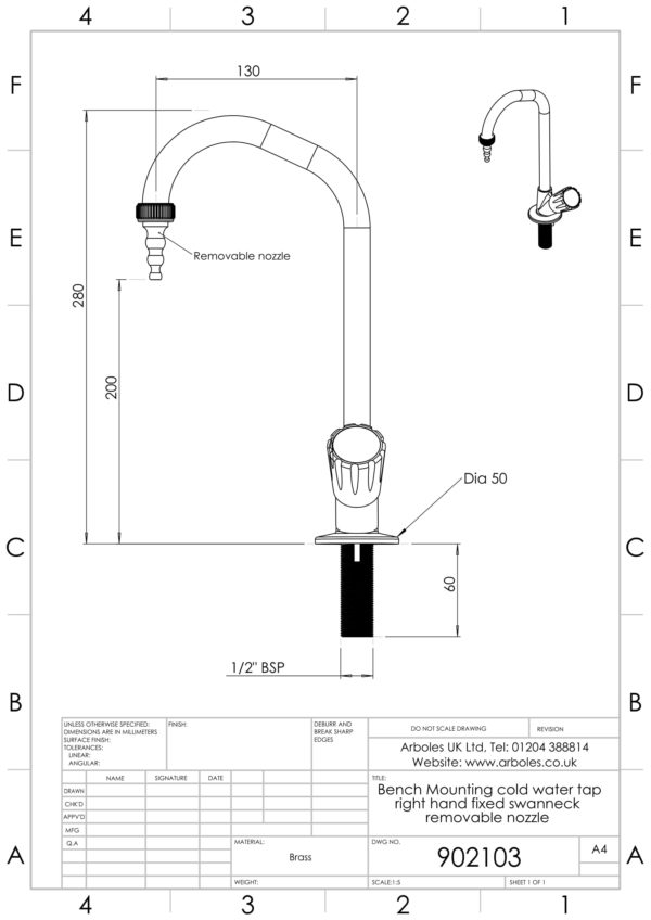 Arboles UK - 902103 Fixed Swanneck Water Tap