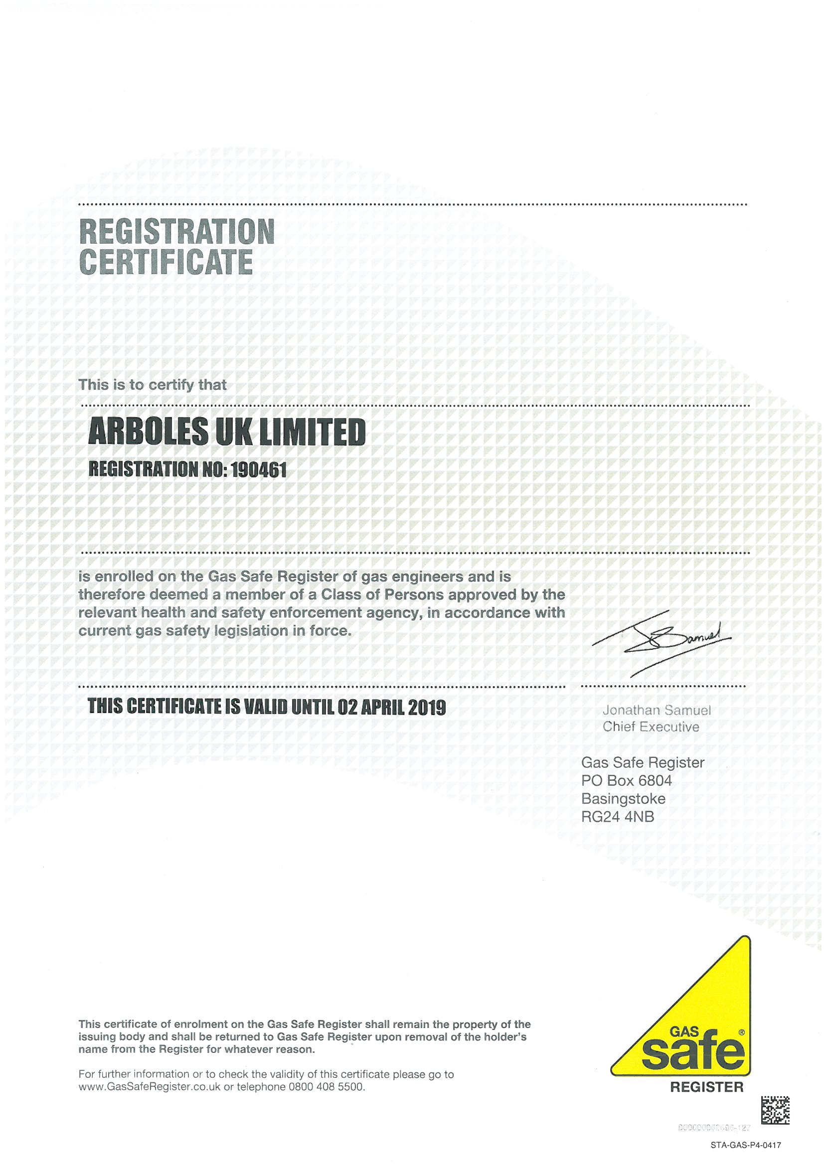 Gas Safe Certificate