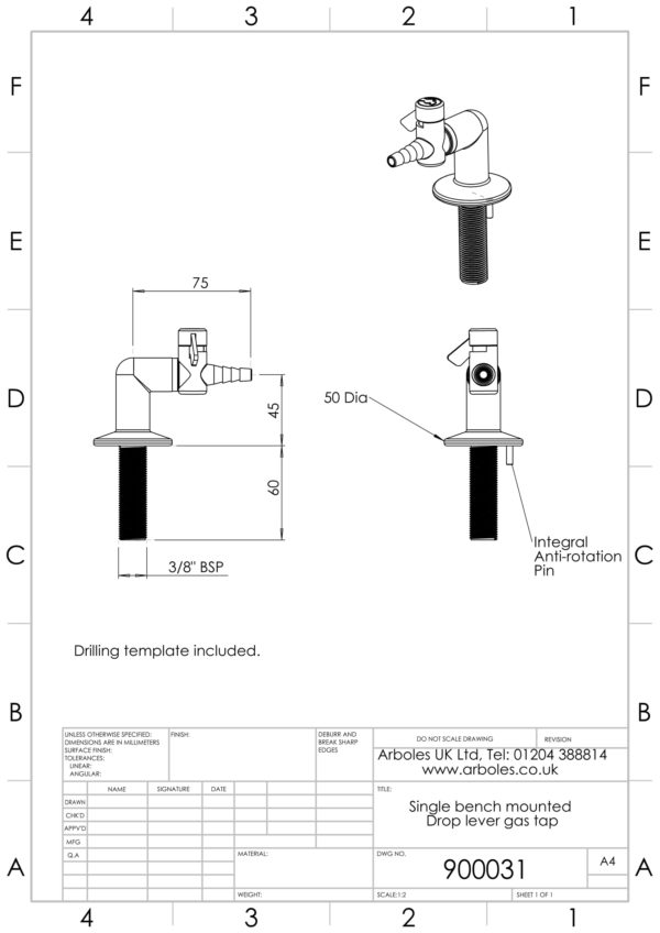 Arboles UK - 900031 - 1 Way Gas Tap