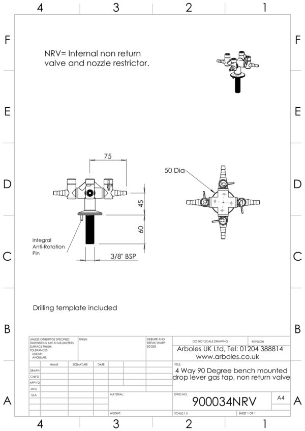 Arboles UK - 900034 - 4 Way Gas Tap