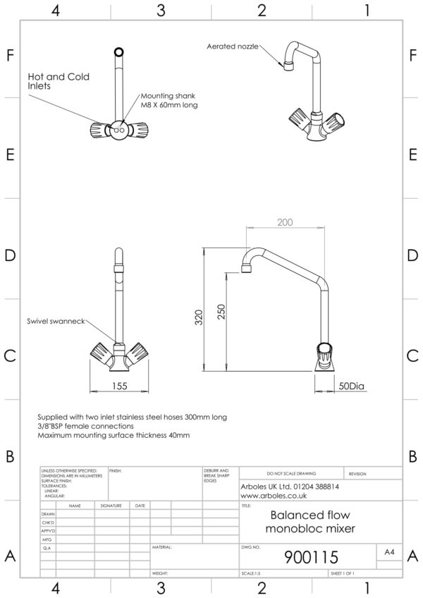 Arboles UK - 900115 - Laboratory Water Mixer Tap