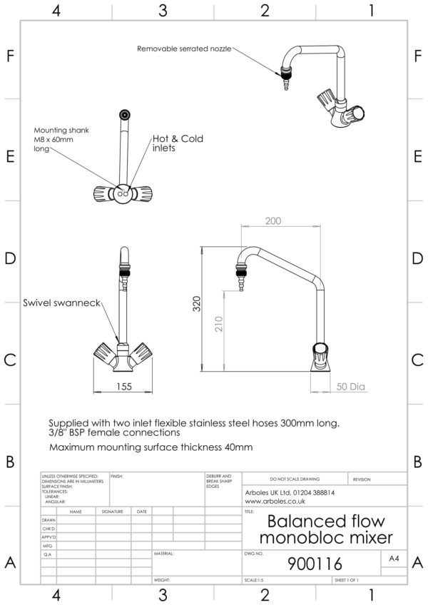 Arboles UK - 900116 - Laboratory Water Mixer Tap