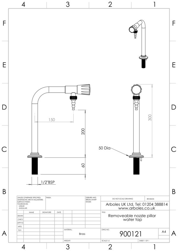 Arboles UK - 900121 - Laboratory Pillar Bib Tap