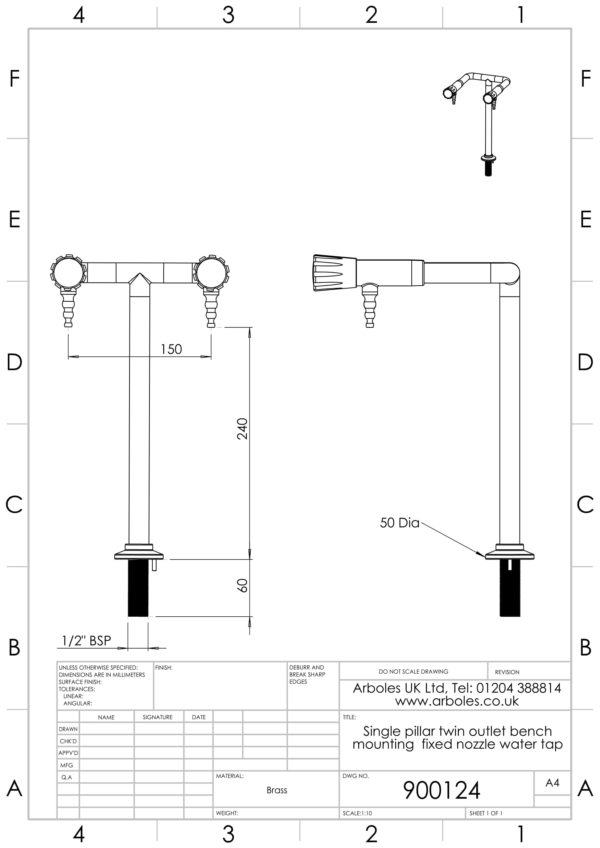 Arboles UK - 900124 - Laboratory Pillar Bib Tap