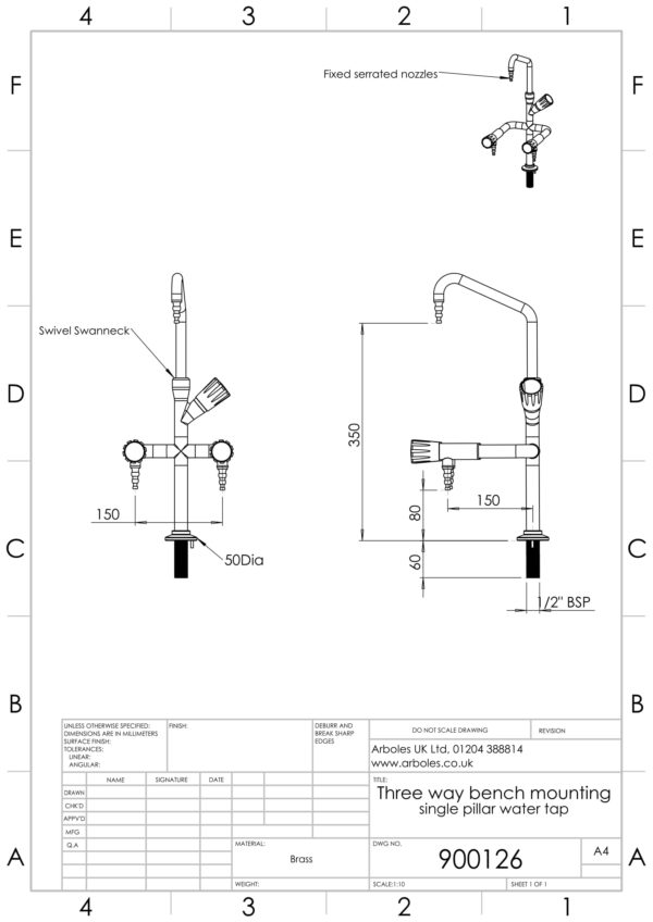 Arboles UK - 900126 - Laboratory Pillar Bib Tap