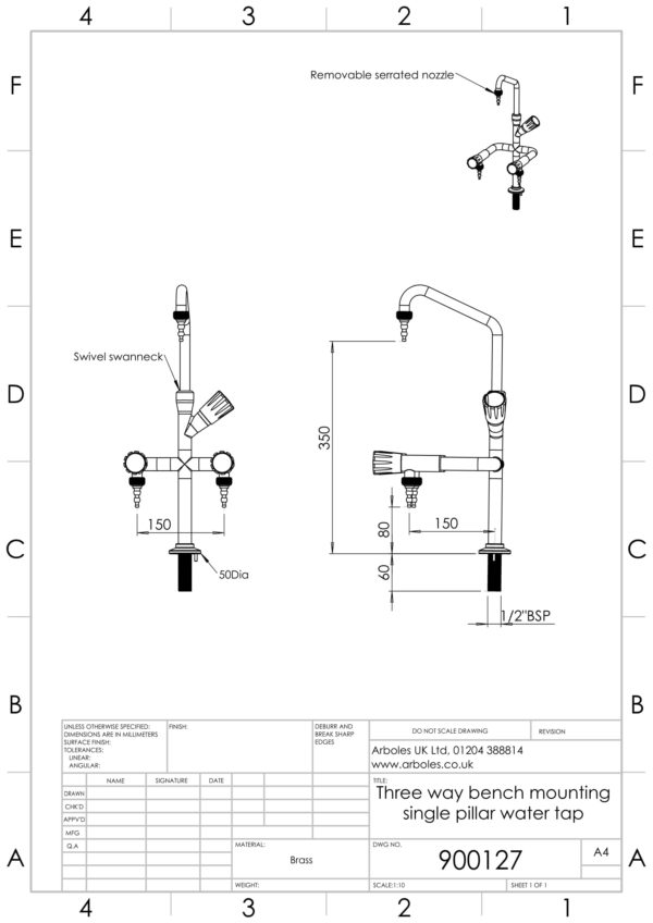 Arboles UK - 900127 - Laboratory Pillar Bib Tap