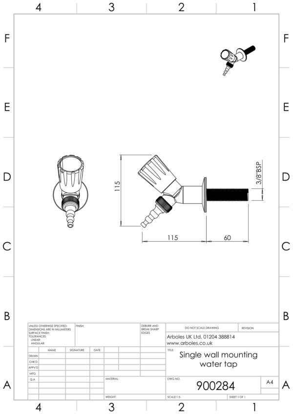 Arboles UK - 900284 - Wall Mounted Laboratory Water Tap