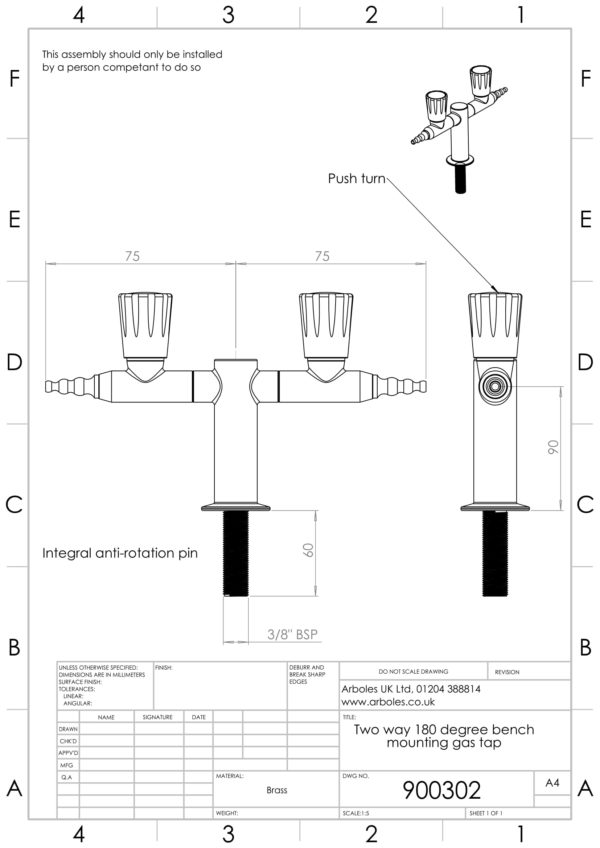 Arboles UK - 900302 - Two Way Laboratory Gas Tap