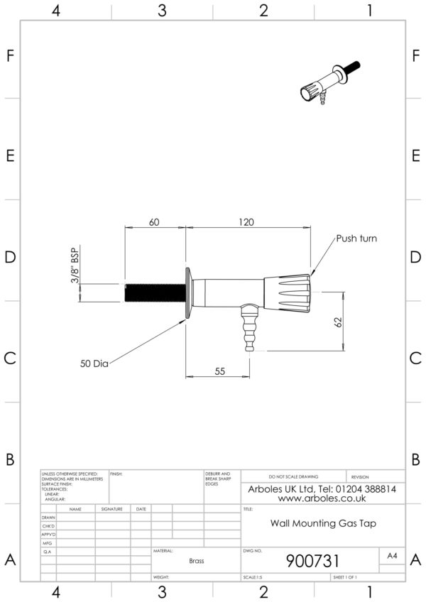 Arboles UK - 900731 Wall Mounted Gas Tap