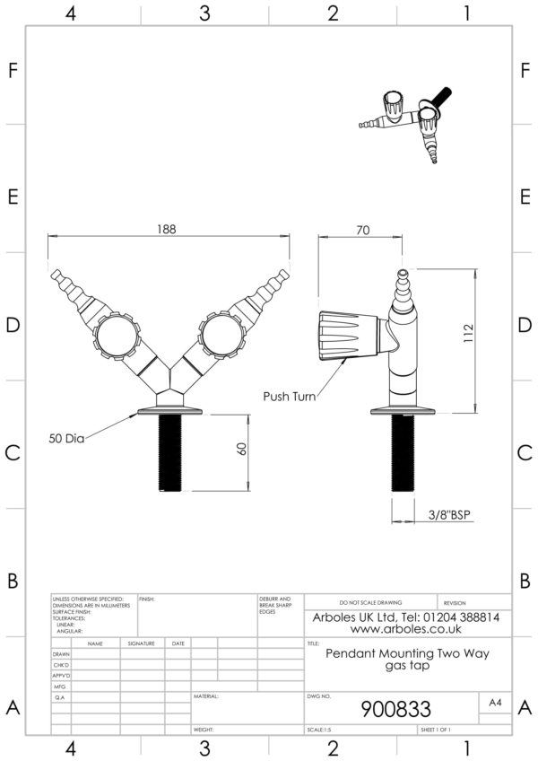 Arboles UK - 900833 Pendant Mounting Double Gas Tap