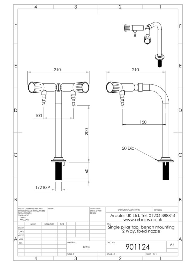 Arboles UK - 901124 - Laboratory 2 Way Pillar Bib Tap