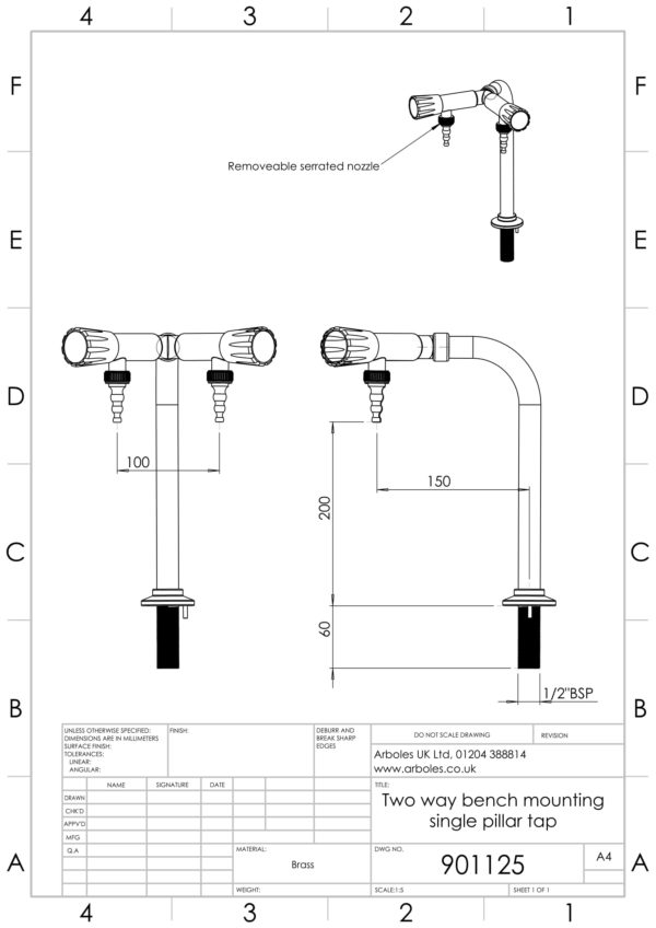 Arboles UK - 901125 - Laboratory 2 Way Pillar Bib Tap