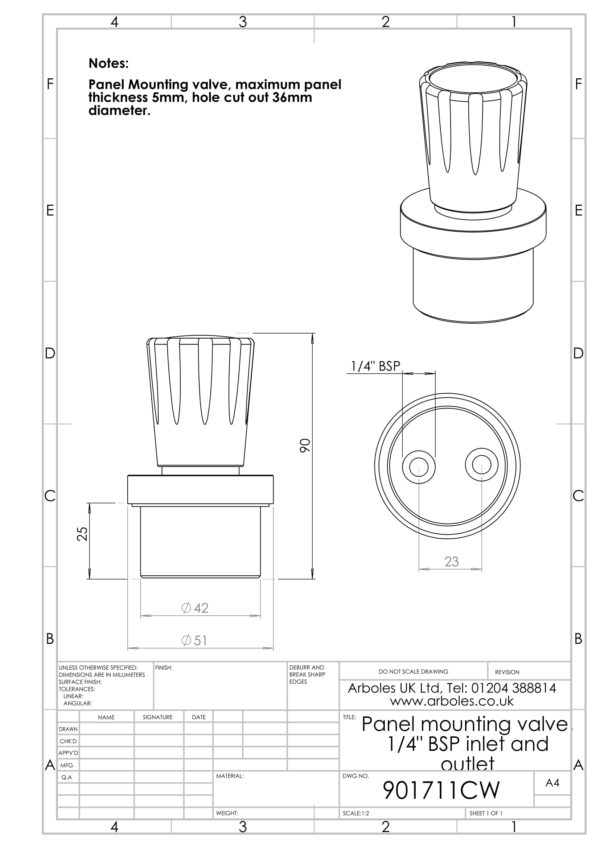 Arboles UK - 901711 Bench Mounting water Outlet