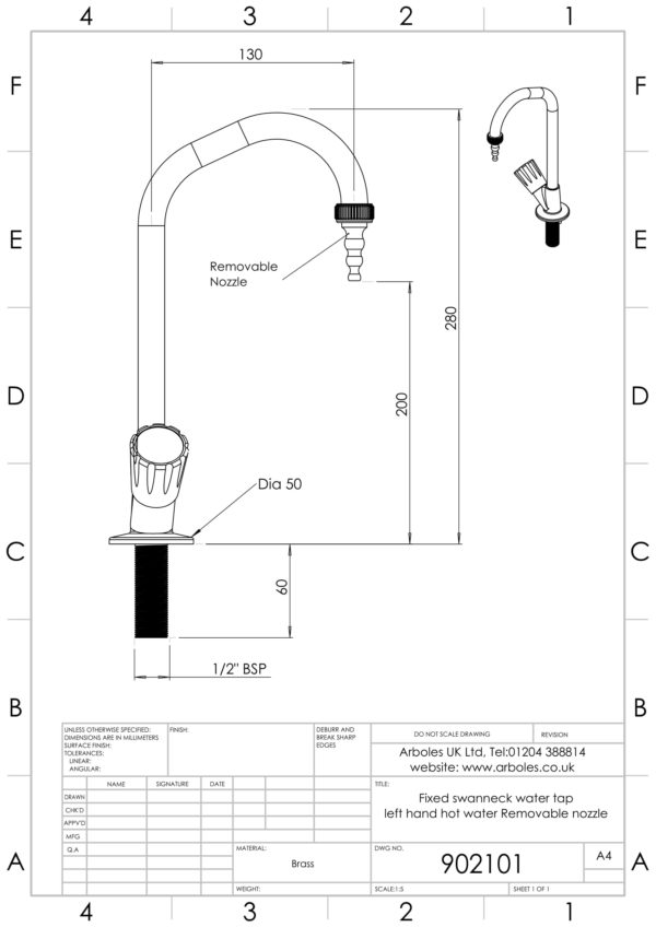 Arboles UK 902101 fixed swanneck water tap 1