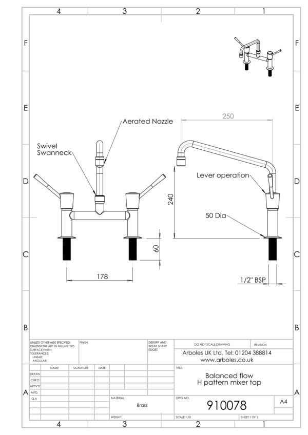 Arboles UK - 910078 - H Pattern Laboratory Water Tap