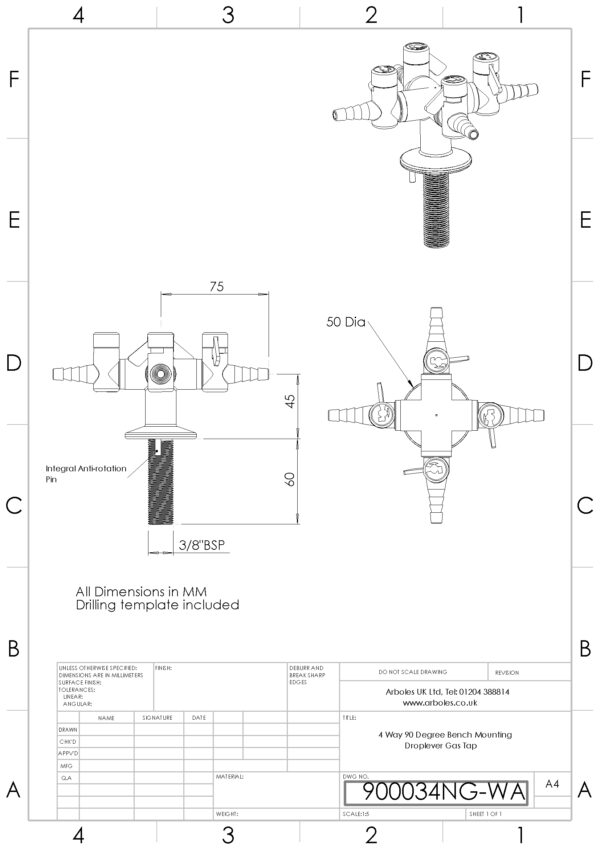 Arboles UK - 900034 - 4 Way Laboratory Gas Tap