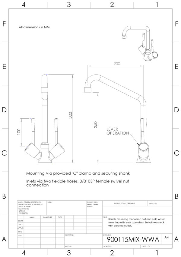 Arboles UK - Lever Action Monobloc Mixer Tap - 900115MIX-WWA