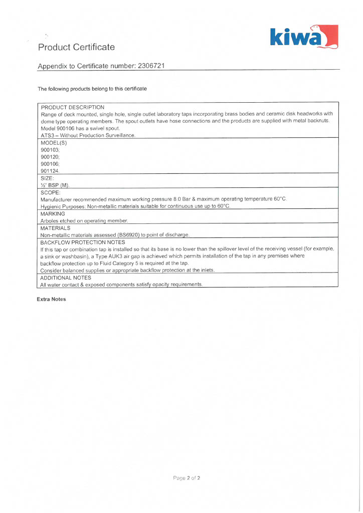 KIWA Regulation 4 Certification for water taps pg 2